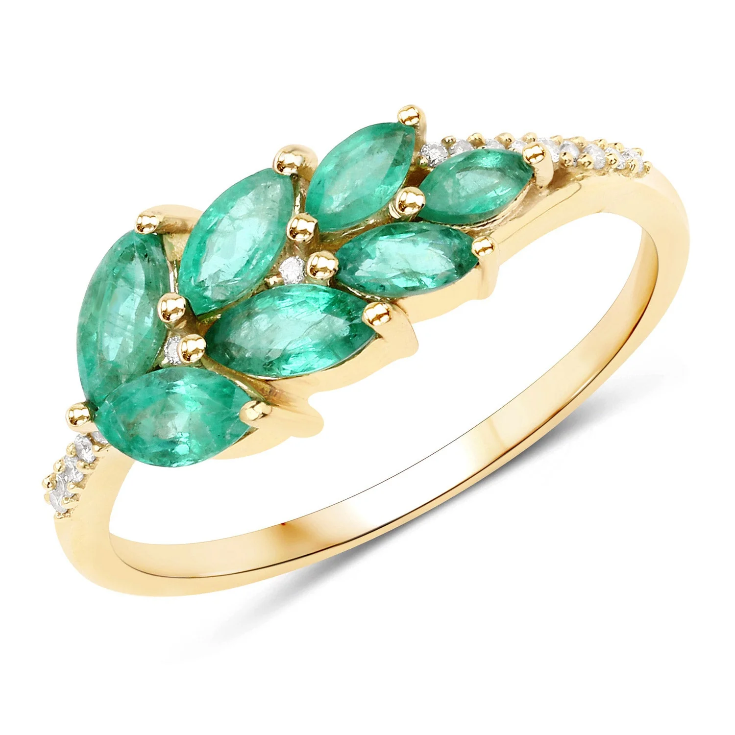 0.68 Carat Genuine Zambian Emerald and White Diamond 14K Yellow Gold Ring - Image 5
