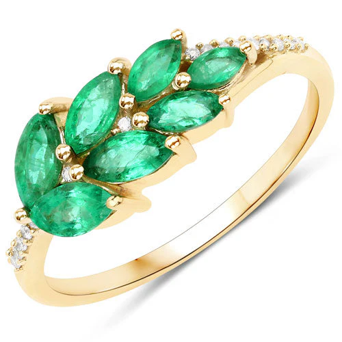 0.68 Carat Genuine Zambian Emerald and White Diamond 14K Yellow Gold Ring - Image 6