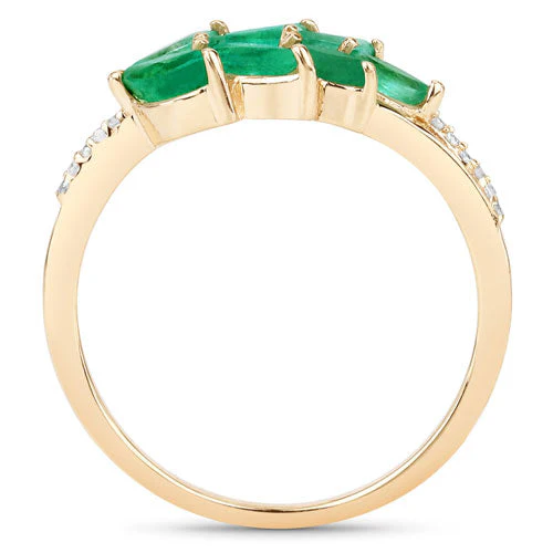 0.68 Carat Genuine Zambian Emerald and White Diamond 14K Yellow Gold Ring - Image 7