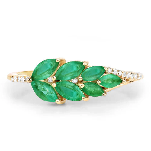 0.68 Carat Genuine Zambian Emerald and White Diamond 14K Yellow Gold Ring - Image 8