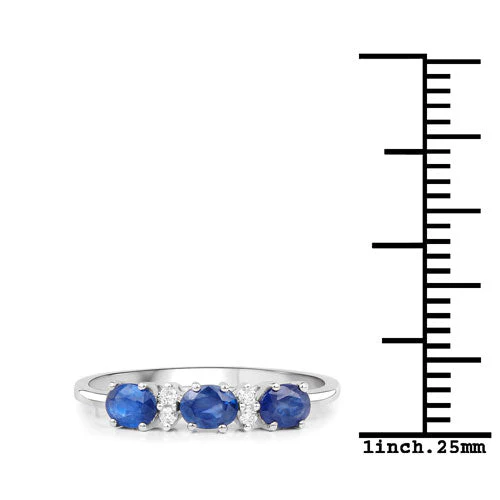 0.70 Carat Genuine Blue Sapphire and White Diamond 10K Yellow Gold Ring - Image 3