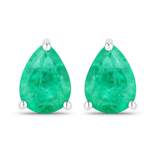 0.70 Carat Genuine Zambian Emerald 14K White Gold Earrings