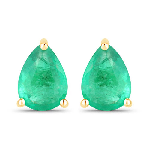 0.70 Carat Genuine Zambian Emerald 14K Yellow Gold Earrings