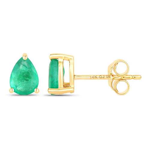 0.70 Carat Genuine Zambian Emerald 14K Yellow Gold Earrings - Image 2