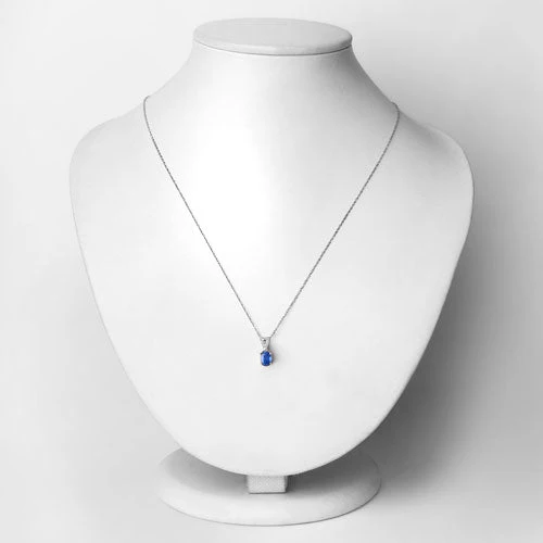 0.71 Carat Genuine Blue Sapphire and White Diamond 14K White Gold Pendant - Image 2