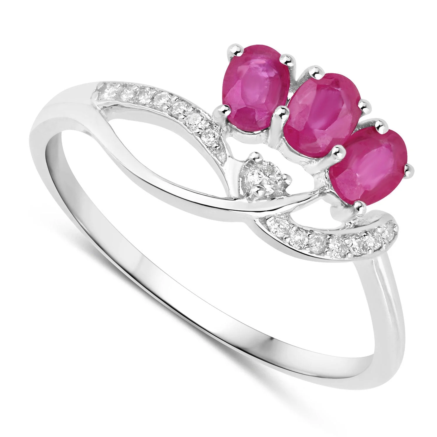 0.71 Carat Genuine Ruby and White Diamond 14K White Gold Ring - Image 2