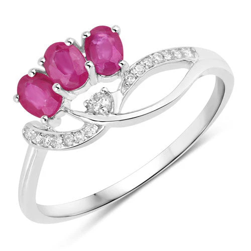 0.71 Carat Genuine Ruby and White Diamond 14K White Gold Ring - Image 5