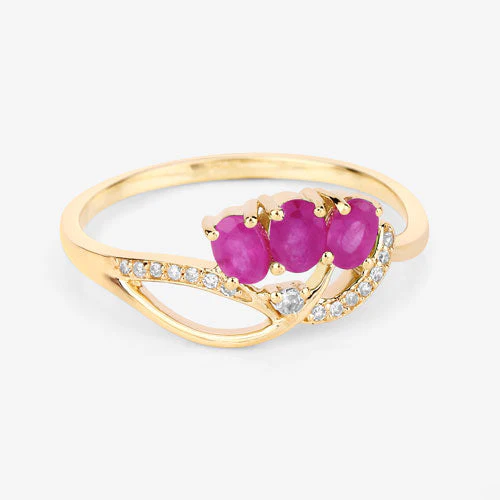 0.71 Carat Genuine Ruby and White Diamond 14K Yellow Gold Ring - Image 10