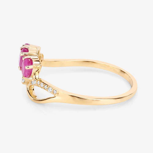 0.71 Carat Genuine Ruby and White Diamond 14K Yellow Gold Ring - Image 11