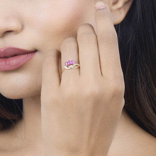 0.71 Carat Genuine Ruby and White Diamond 14K Yellow Gold Ring - Image 14
