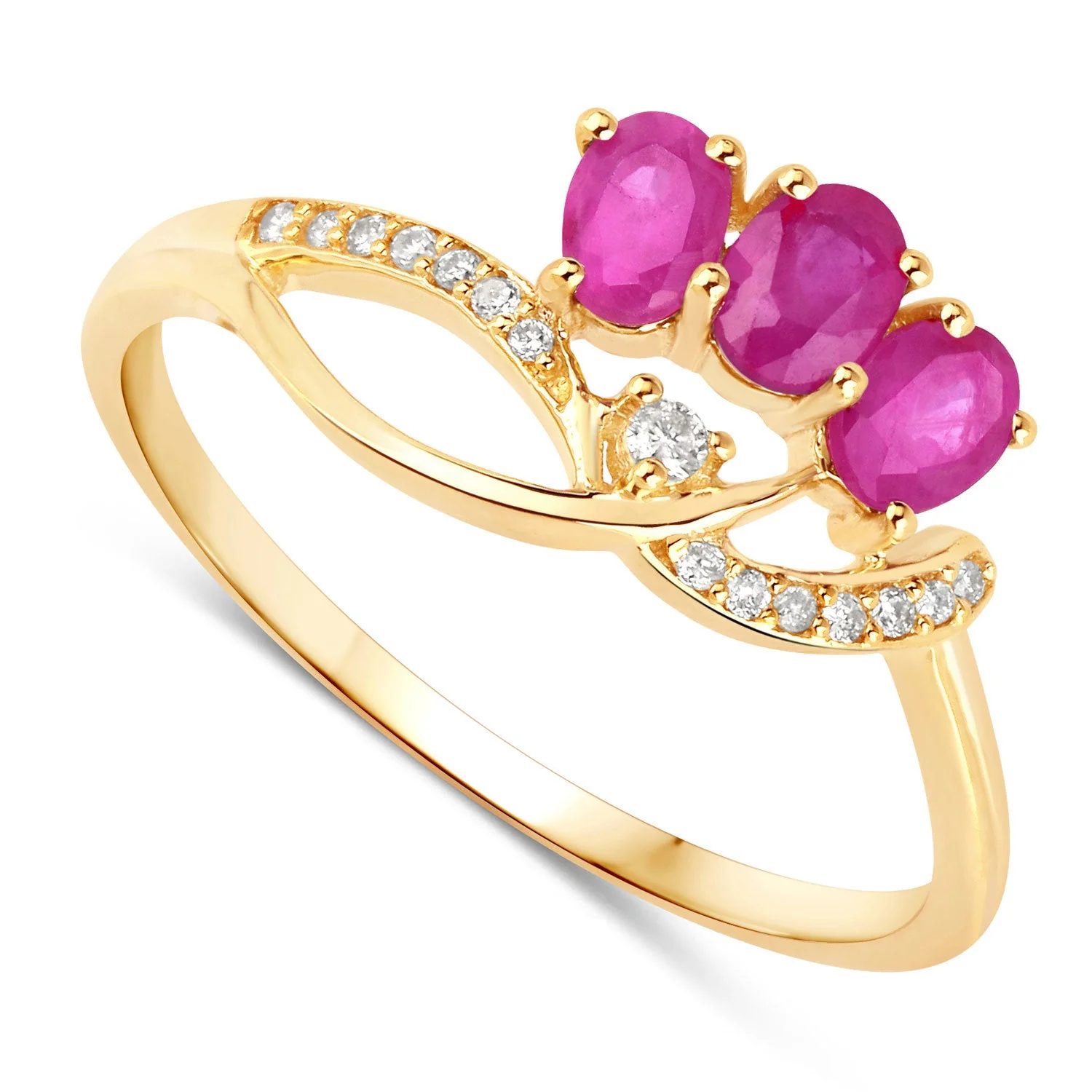 0.71 Carat Genuine Ruby and White Diamond 14K Yellow Gold Ring - Image 2