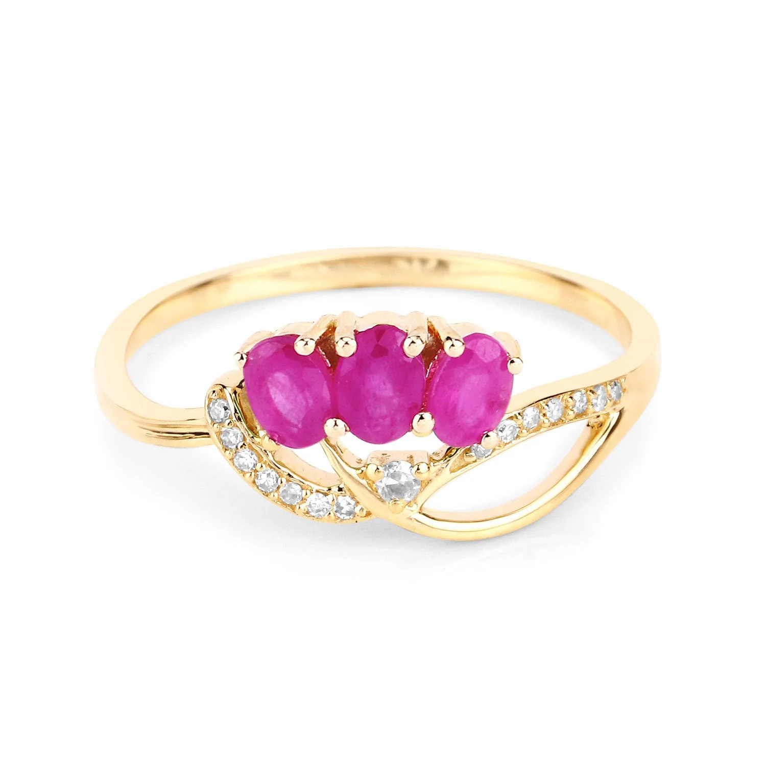 0.71 Carat Genuine Ruby and White Diamond 14K Yellow Gold Ring - Image 3