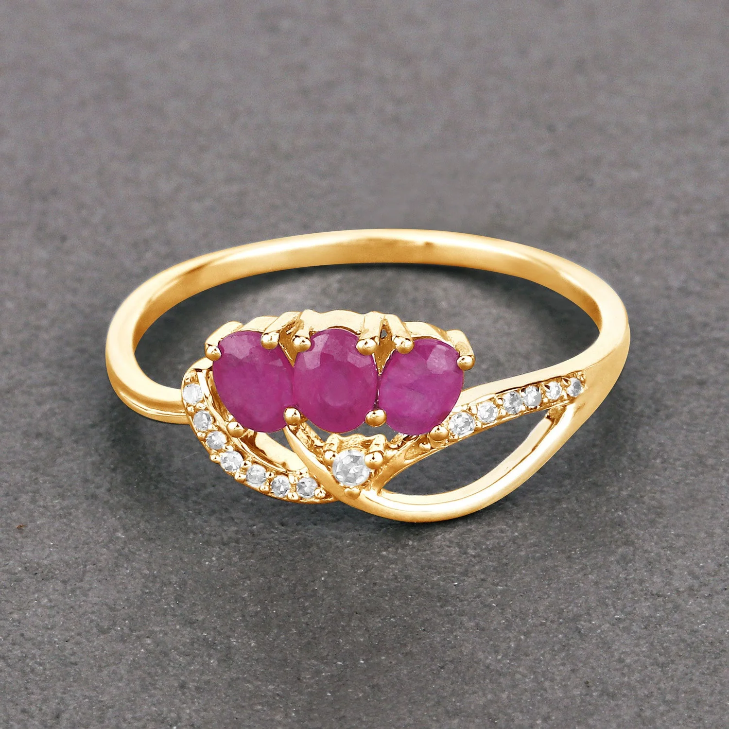 0.71 Carat Genuine Ruby and White Diamond 14K Yellow Gold Ring - Image 4