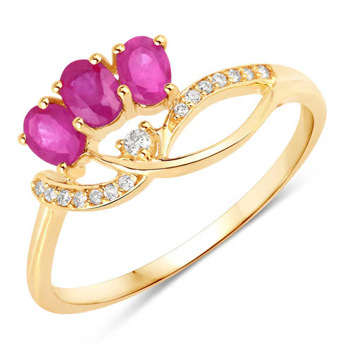 0.71 Carat Genuine Ruby and White Diamond 14K Yellow Gold Ring - Image 5