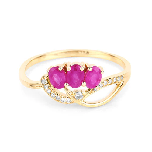 0.71 Carat Genuine Ruby and White Diamond 14K Yellow Gold Ring - Image 7