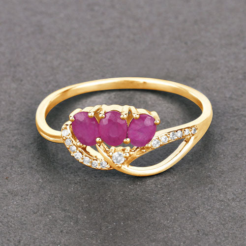 0.71 Carat Genuine Ruby and White Diamond 14K Yellow Gold Ring - Image 8