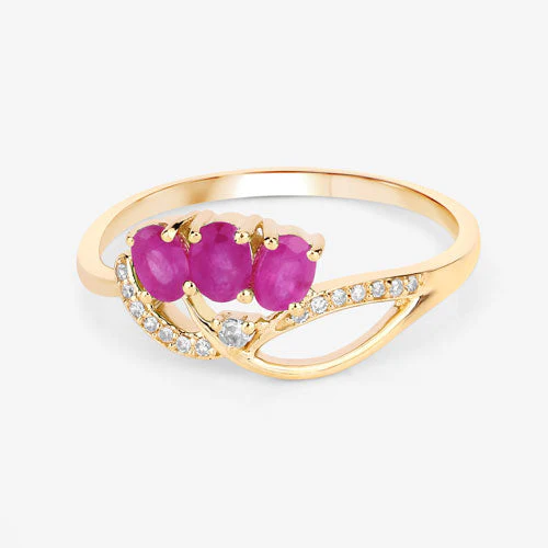 0.71 Carat Genuine Ruby and White Diamond 14K Yellow Gold Ring - Image 9
