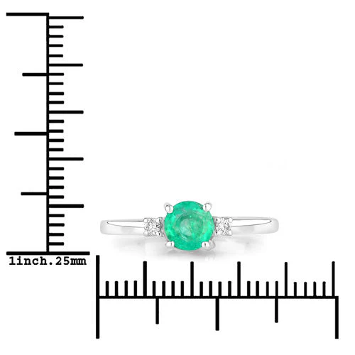 0.71 Carat Genuine Zambian Emerald and White Diamond 14K White Gold Ring - Image 3