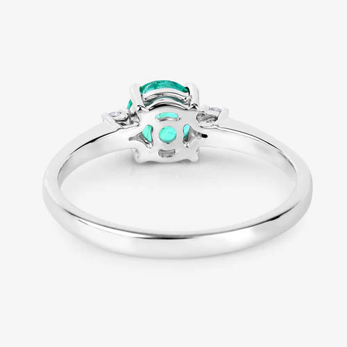 0.71 Carat Genuine Zambian Emerald and White Diamond 14K White Gold Ring - Image 7