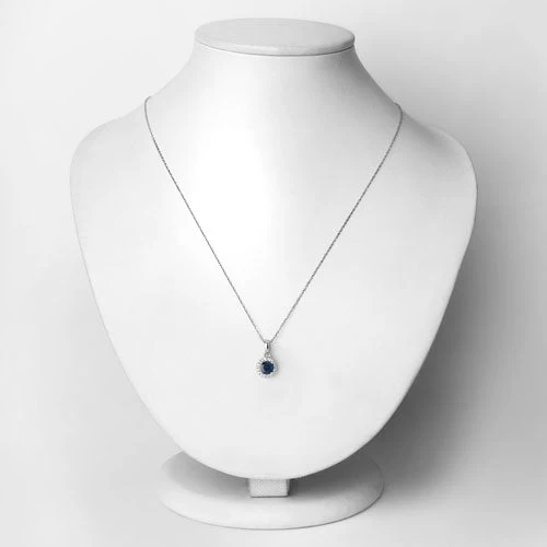 0.72 Carat Genuine Blue Sapphire and White Diamond 14K White Gold Pendant - Image 2