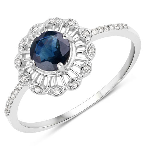 0.72 Carat Genuine Blue Sapphire and White Diamond 14K White Gold Ring - Image 5
