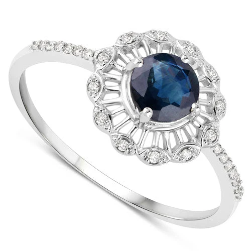 0.72 Carat Genuine Blue Sapphire and White Diamond 14K White Gold Ring - Image 6
