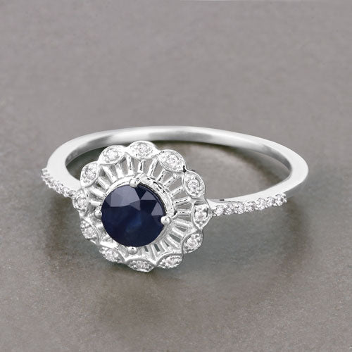 0.72 Carat Genuine Blue Sapphire and White Diamond 14K White Gold Ring - Image 8