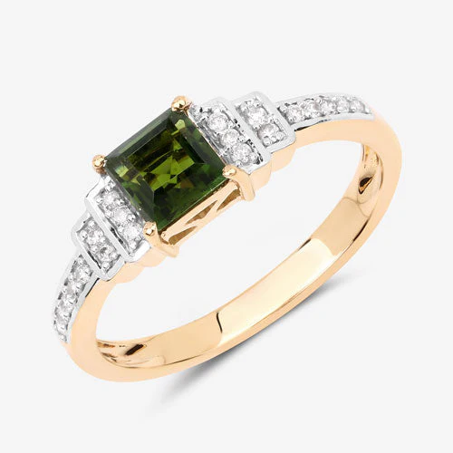 0.72 Carat Genuine Green Tourmaline and White Diamond 14K Yellow Gold Ring - Image 10