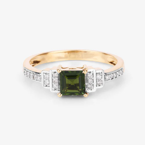 0.72 Carat Genuine Green Tourmaline and White Diamond 14K Yellow Gold Ring - Image 14