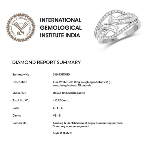 0.72 Carat Genuine White Diamond 14K White Gold Ring (E-F-G Color, VS-SI Clarity) - Image 12
