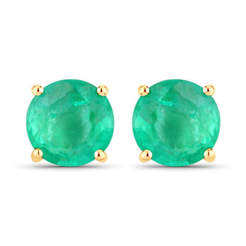 0.72 Carat Genuine Zambian Emerald 10K Yellow Gold Earrings