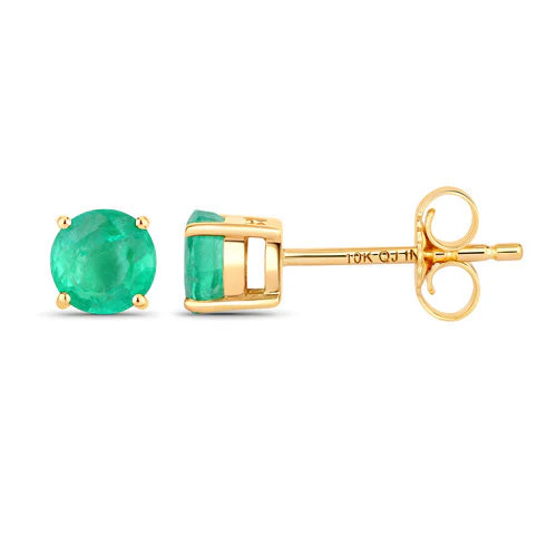 0.72 Carat Genuine Zambian Emerald 10K Yellow Gold Earrings - Image 2