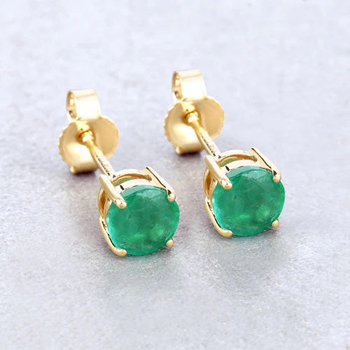 0.72 Carat Genuine Zambian Emerald 10K Yellow Gold Earrings - Image 4