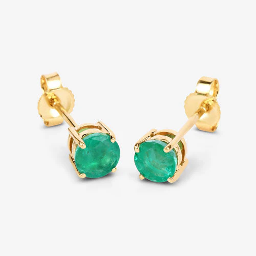 0.72 Carat Genuine Zambian Emerald 10K Yellow Gold Earrings - Image 7