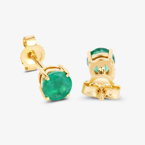 0.72 Carat Genuine Zambian Emerald 10K Yellow Gold Earrings - Image 9