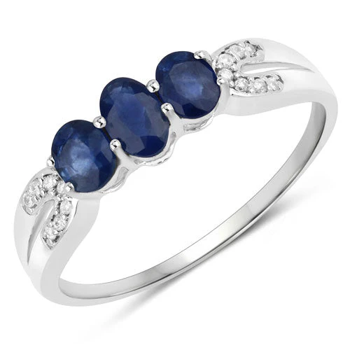 0.73 Carat Genuine Blue Sapphire and White Diamond 14K White Gold Ring - Image 5