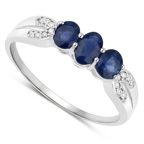 0.73 Carat Genuine Blue Sapphire and White Diamond 14K White Gold Ring - Image 6