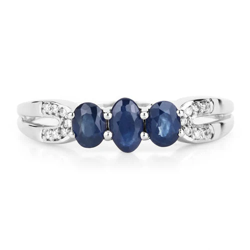 0.73 Carat Genuine Blue Sapphire and White Diamond 14K White Gold Ring - Image 7