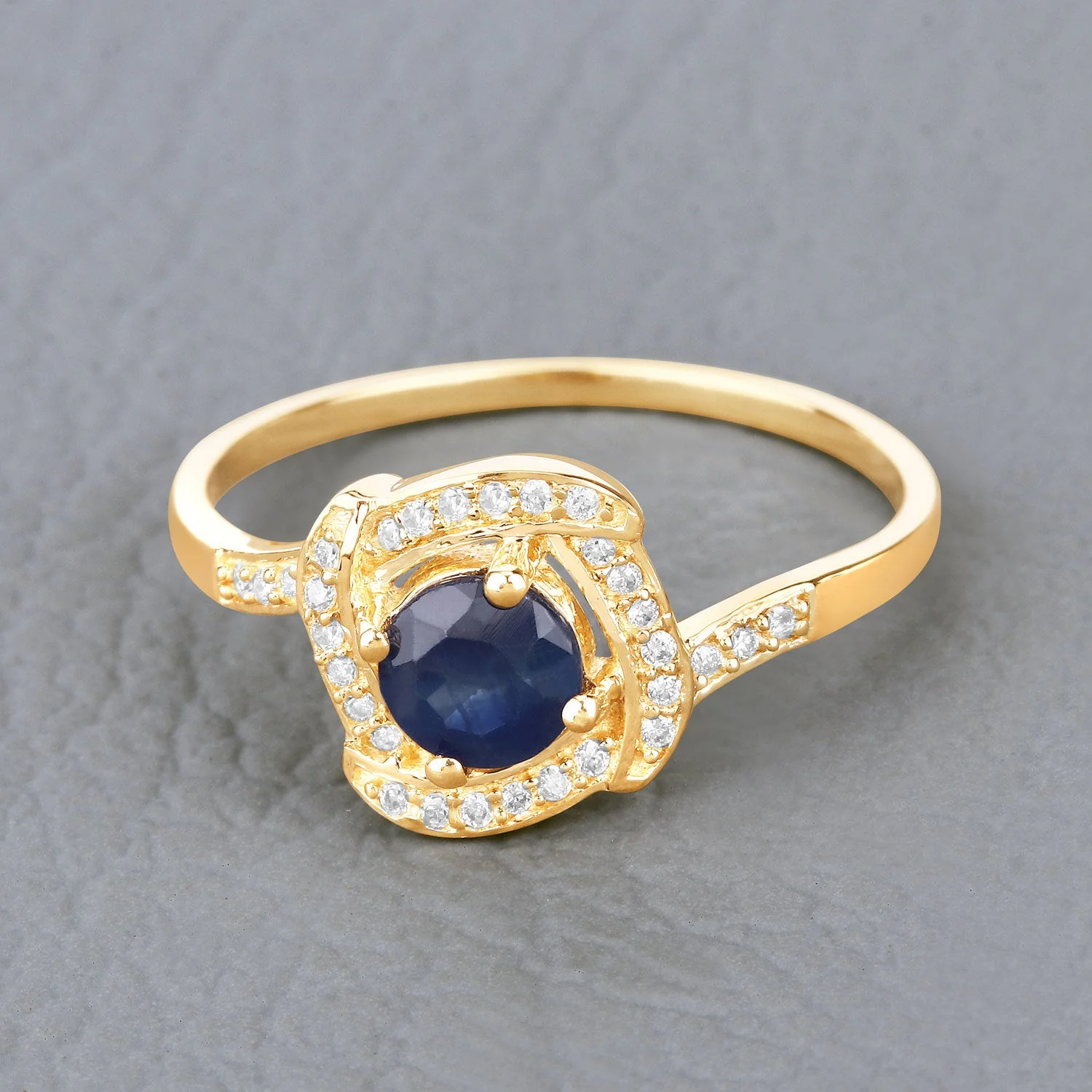 0.73 Carat Genuine Blue Sapphire and White Diamond 14K Yellow Gold Ring - Image 4