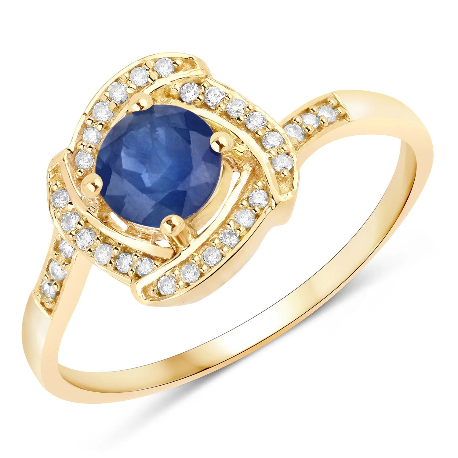 0.73 Carat Genuine Blue Sapphire and White Diamond 14K Yellow Gold Ring - Image 5