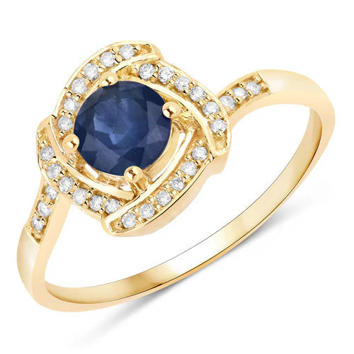 0.73 Carat Genuine Blue Sapphire and White Diamond 14K Yellow Gold Ring - Image 6