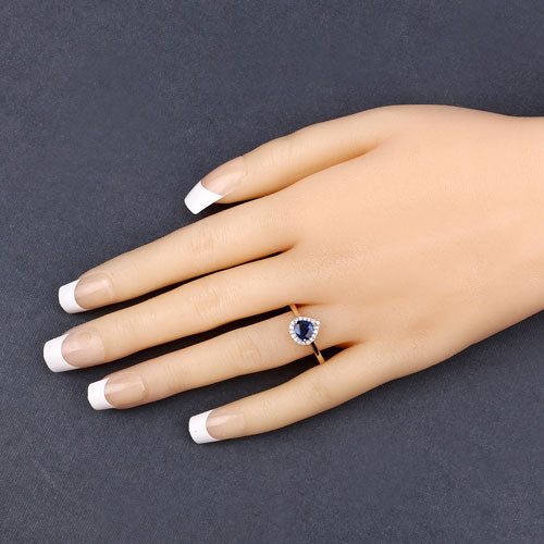 0.73 Carat Genuine Blue Sapphire and White Diamond 14K Yellow Gold Ring - Image 10