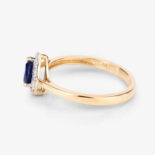 0.73 Carat Genuine Blue Sapphire and White Diamond 14K Yellow Gold Ring - Image 11