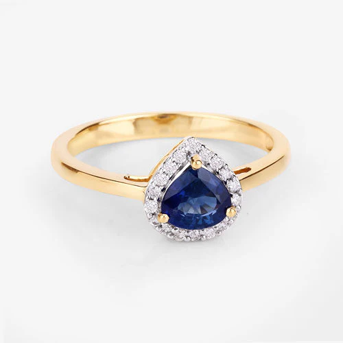 0.73 Carat Genuine Blue Sapphire and White Diamond 14K Yellow Gold Ring - Image 14