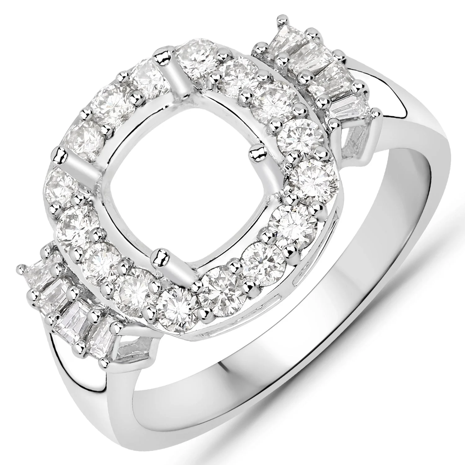 0.73 Carat Genuine White Diamond 14K White Gold Semi Mount Ring - holds 8x8mm Cushion Gemstone