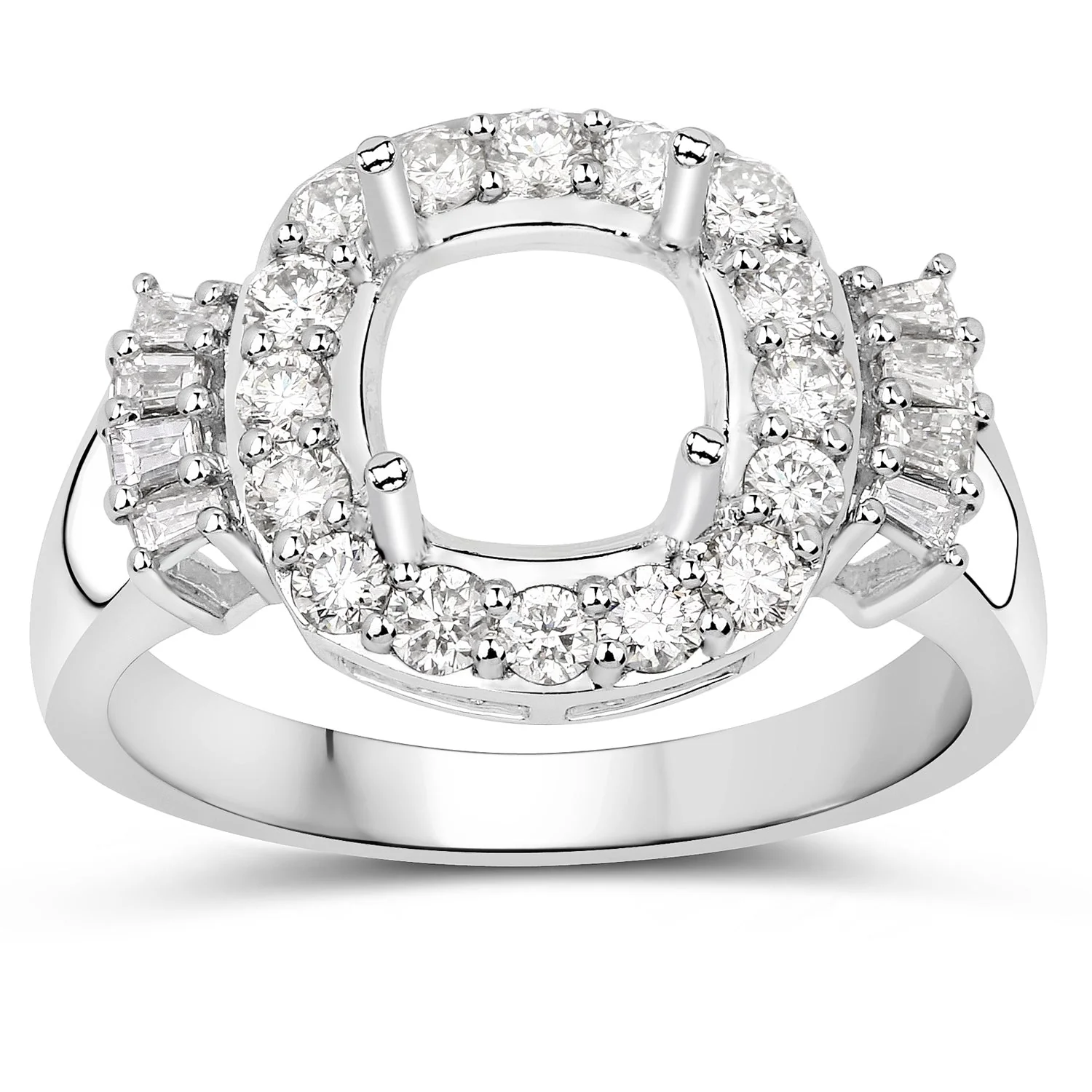0.73 Carat Genuine White Diamond 14K White Gold Semi Mount Ring - holds 8x8mm Cushion Gemstone - Image 2