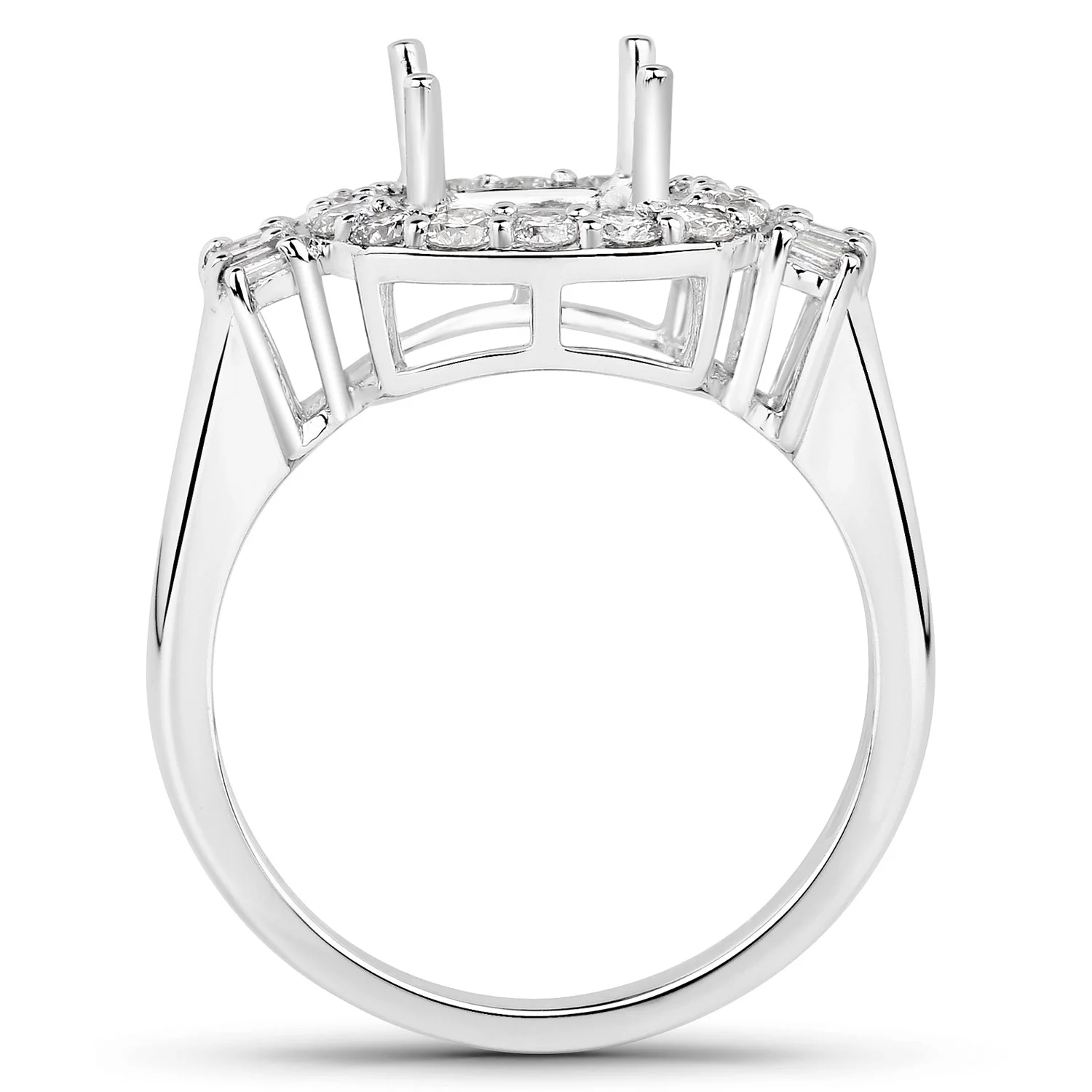 0.73 Carat Genuine White Diamond 14K White Gold Semi Mount Ring - holds 8x8mm Cushion Gemstone - Image 3