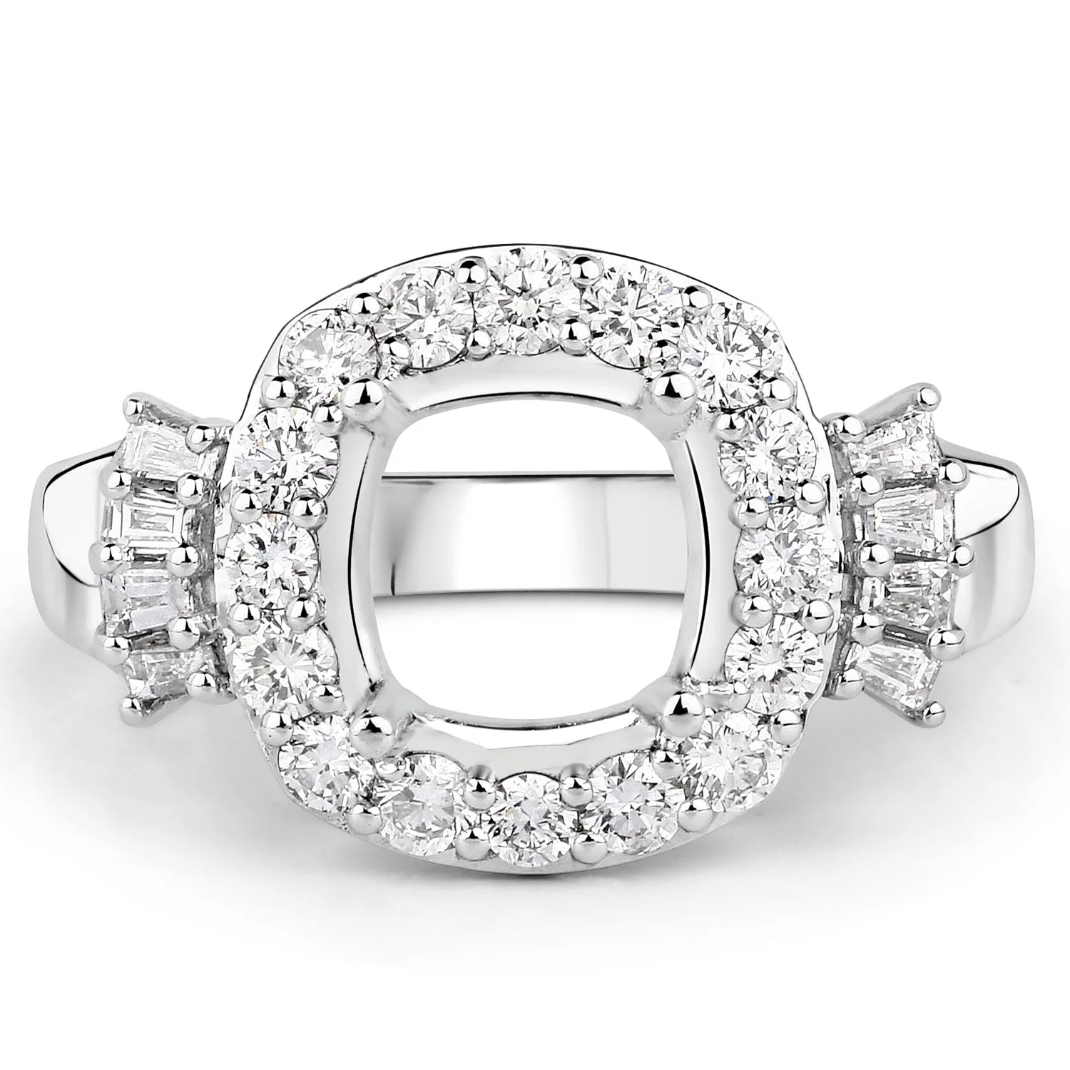 0.73 Carat Genuine White Diamond 14K White Gold Semi Mount Ring - holds 8x8mm Cushion Gemstone - Image 4
