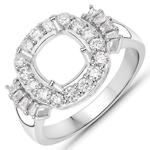 0.73 Carat Genuine White Diamond 14K White Gold Semi Mount Ring - holds 8x8mm Cushion Gemstone - Image 5
