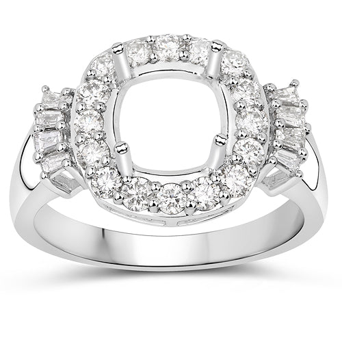 0.73 Carat Genuine White Diamond 14K White Gold Semi Mount Ring - holds 8x8mm Cushion Gemstone - Image 6